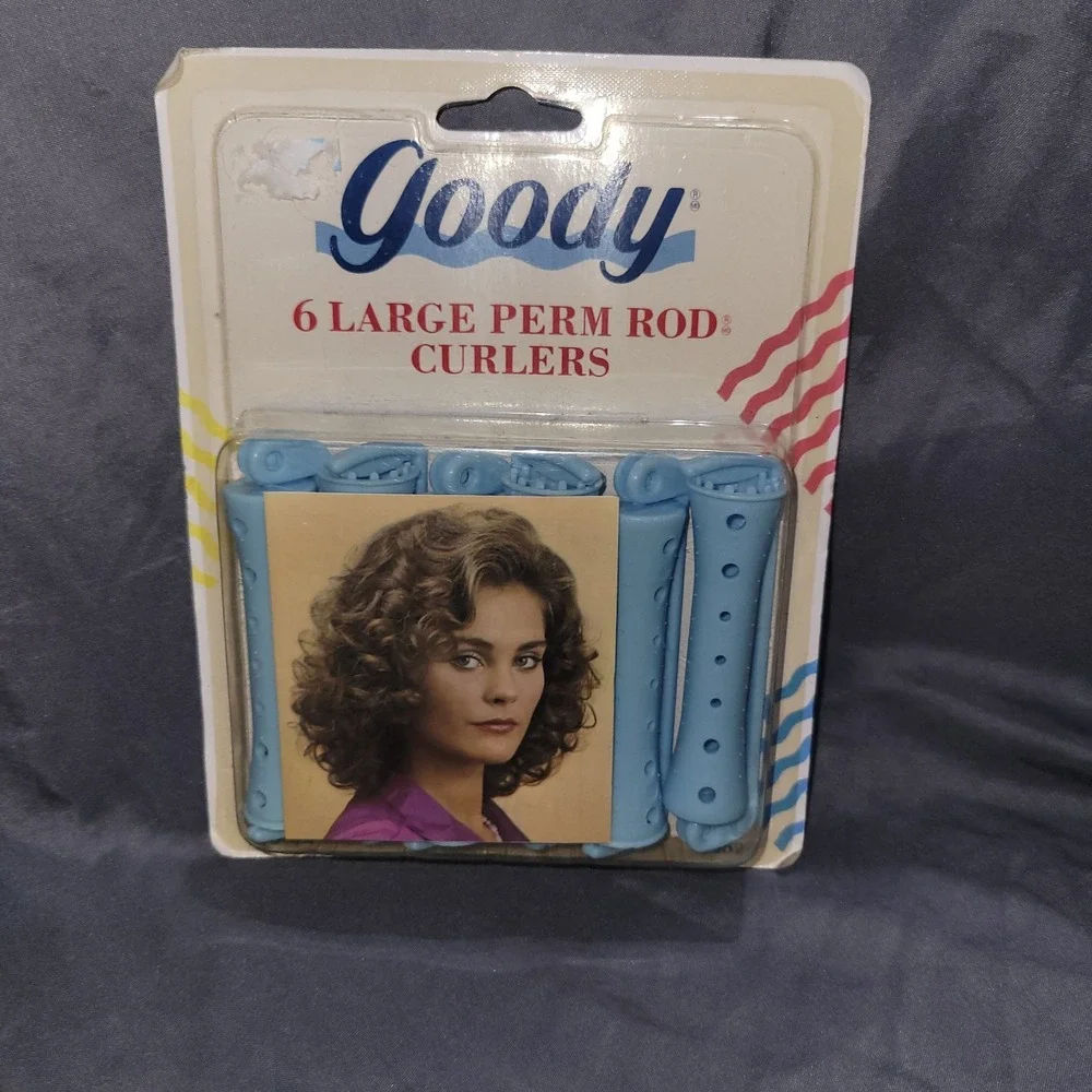Vintage 90's Goody 6 Large Perm Rod Curlers Blue NOS #430/4 Snap Lock Clasp